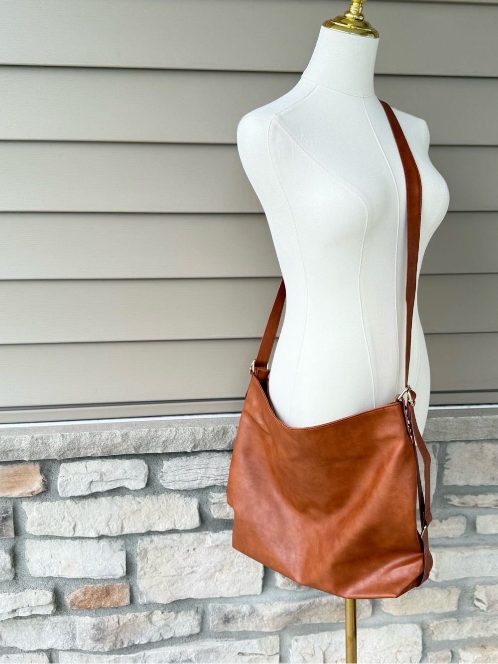 Brown vegan leather cross body